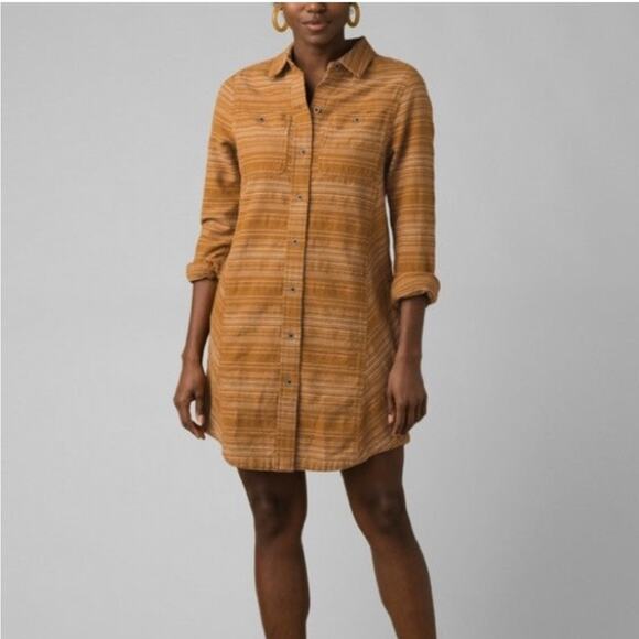 Prana Womens Dyri Dress Size Small Antique Bronze Button Down Aztec Boho Stripes - Picture 1 of 15